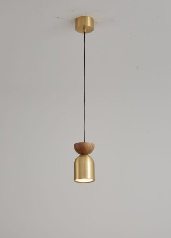 Cilinder walnoot hanglamp - goud