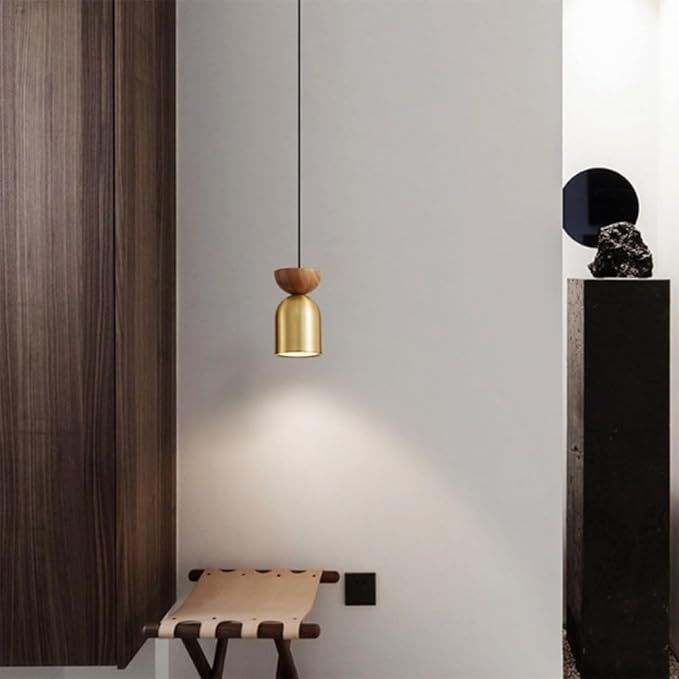 Cilinder walnoot hanglamp - goud