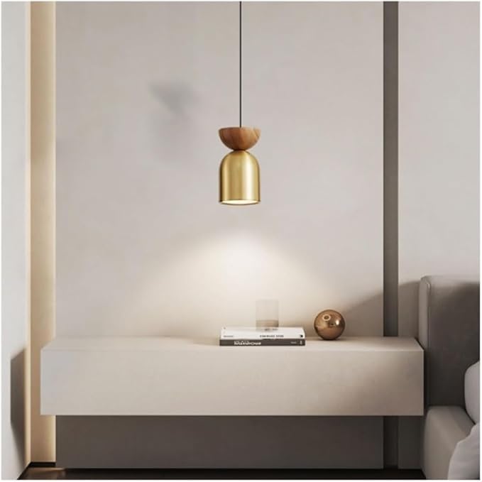 Cilinder walnoot hanglamp - goud