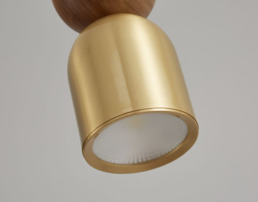 Gouden hanglamp detail met hout