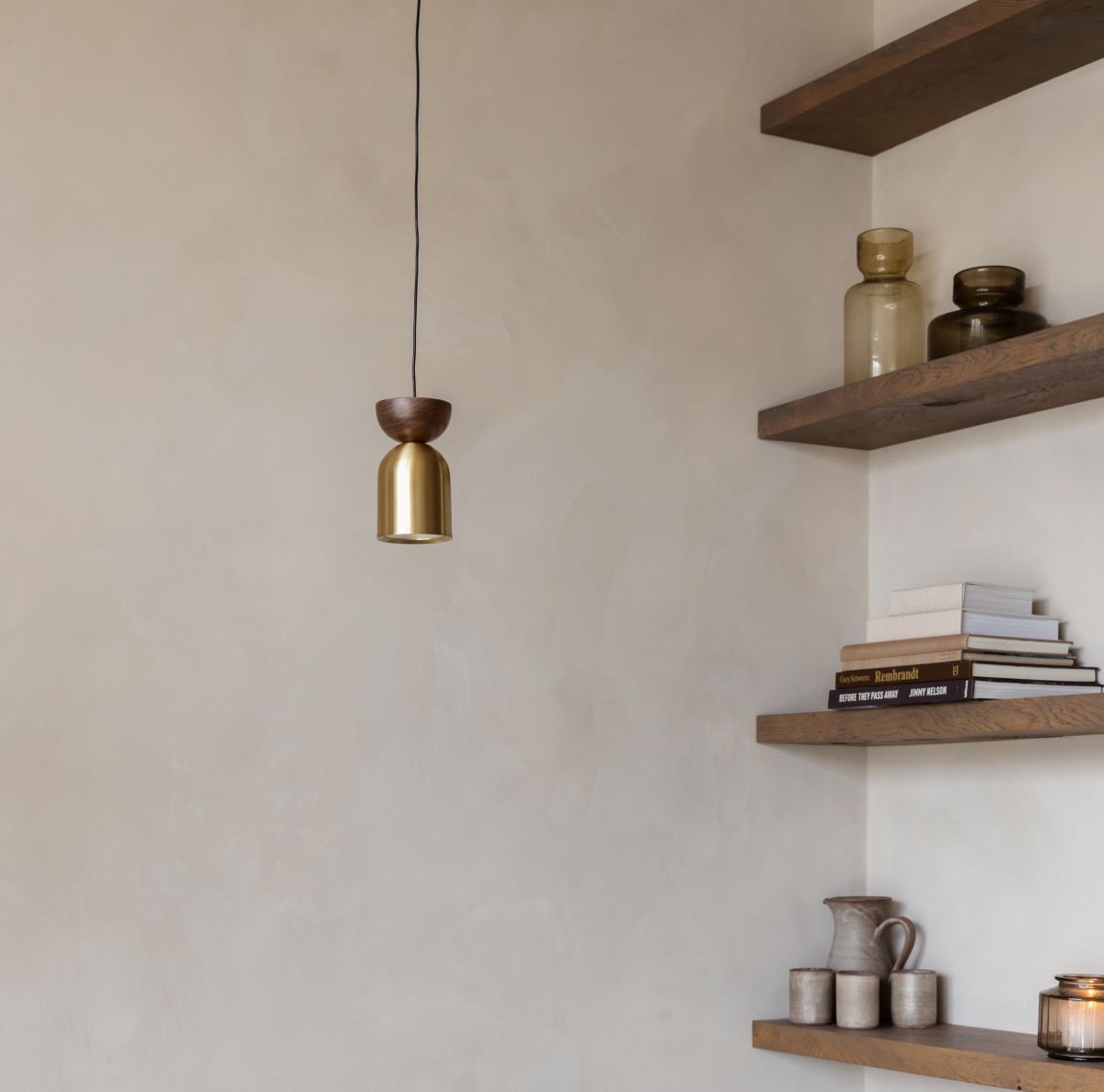 Cilinder walnoot hanglamp - goud