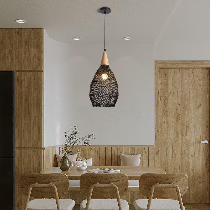 Bohemian rotan hanglamp zwart - 23 cm