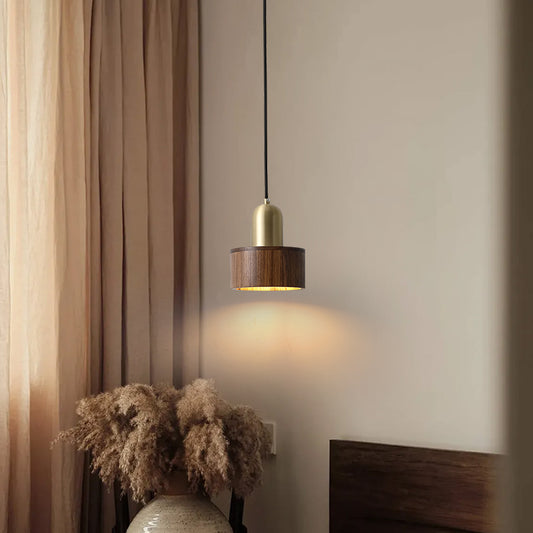 Japanse stijl hanglamp - walnoot messing