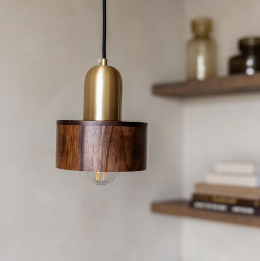 Japanse stijl hanglamp - walnoot messing