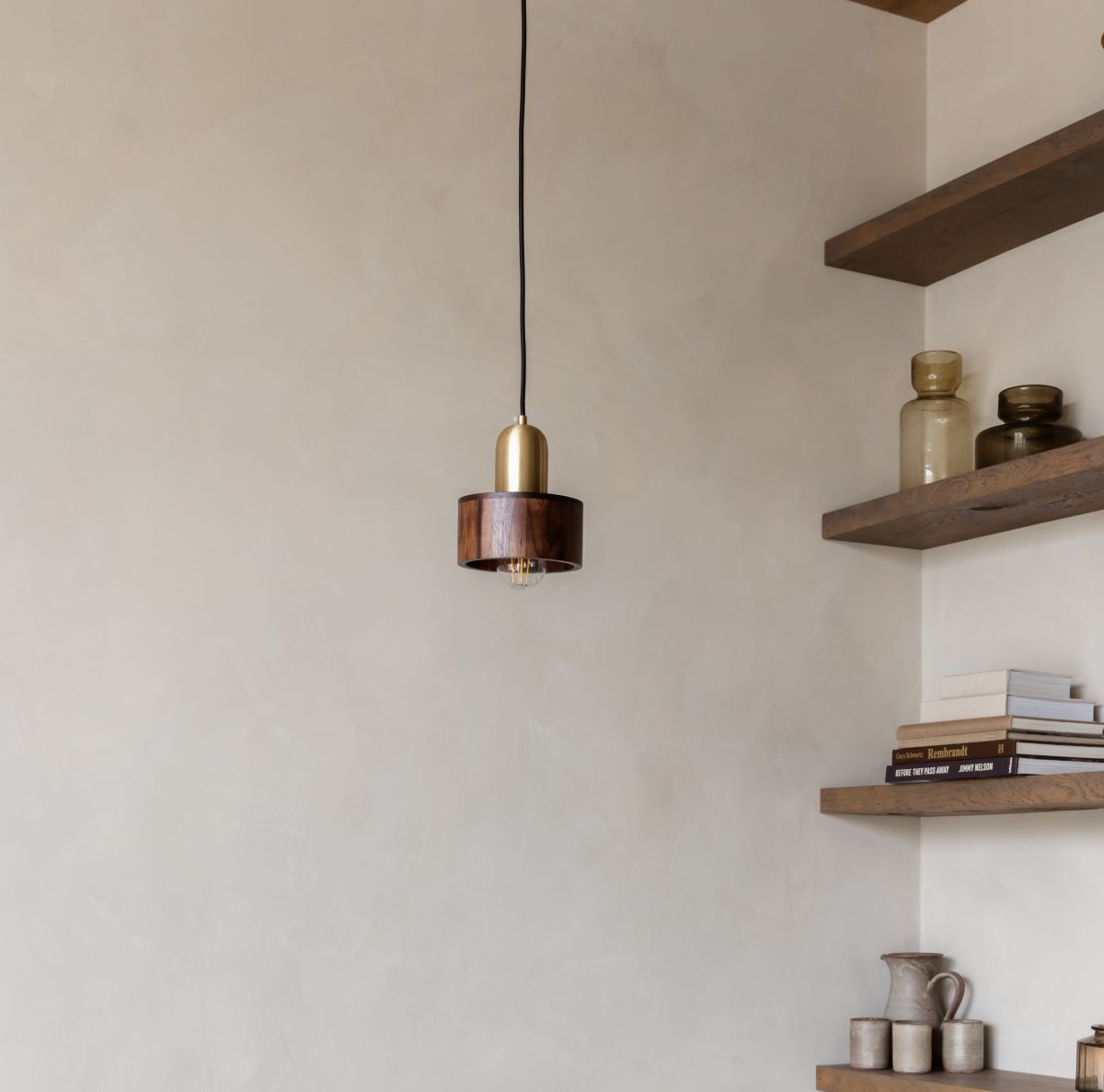 Hanglamp hout en messing