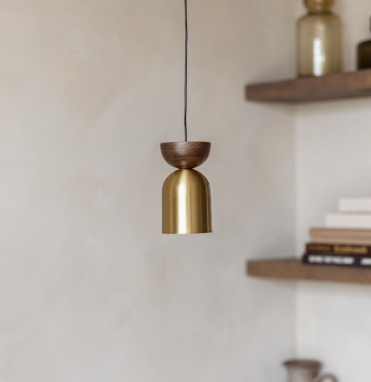Cilinder walnoot hanglamp - goud