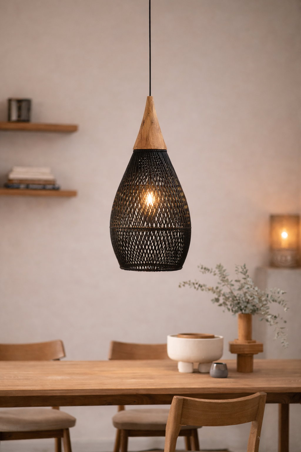 Bohemian rotan hanglamp zwart - 23 cm