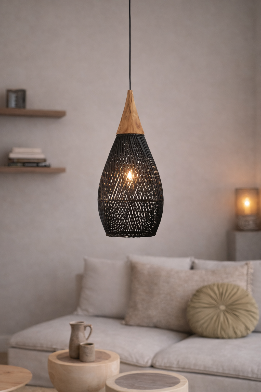 Bohemian rotan hanglamp zwart - 23 cm