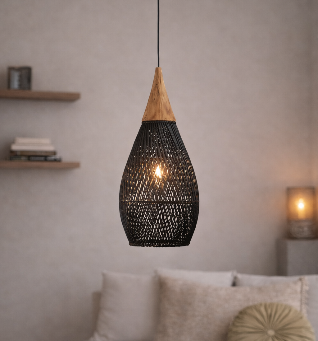 Bohemian rotan hanglamp zwart - 23 cm