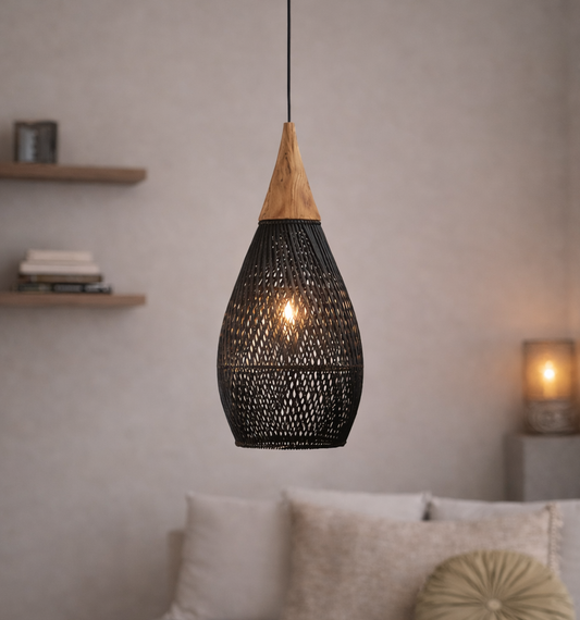 Böhmische Rattan-Pendelleuchte schwarz - 23 cm