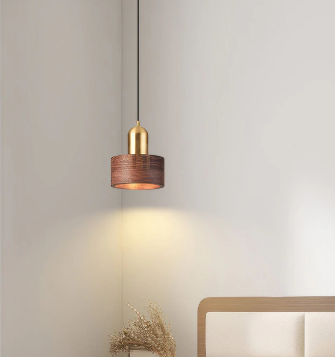 Japanse stijl hanglamp - walnoot messing