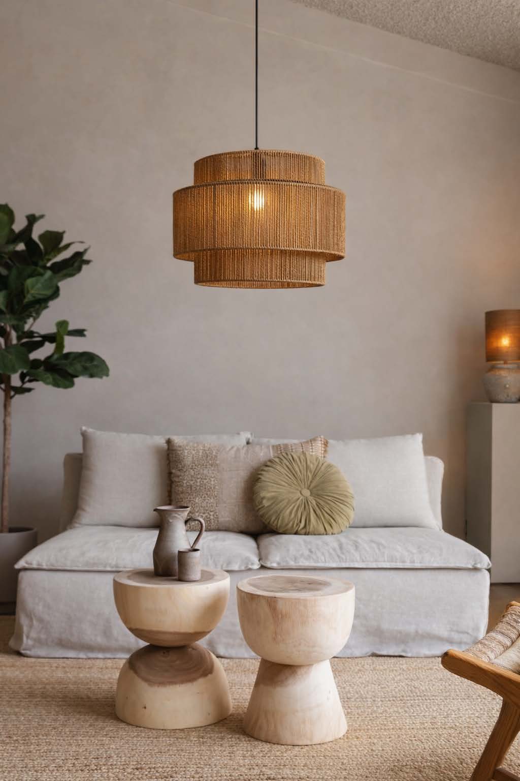Rotan hanglamp met zachte sfeer
