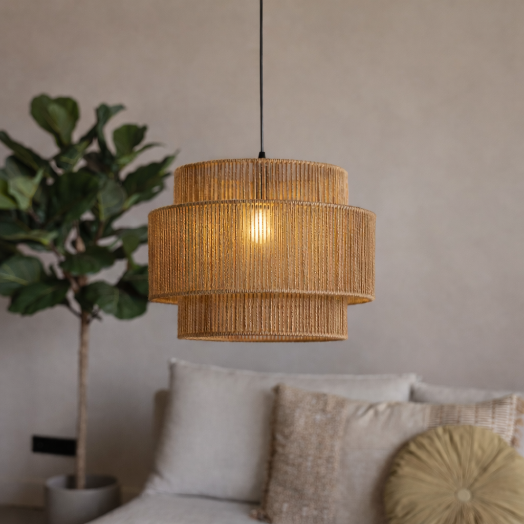 Boho rotan hanglamp drielaags