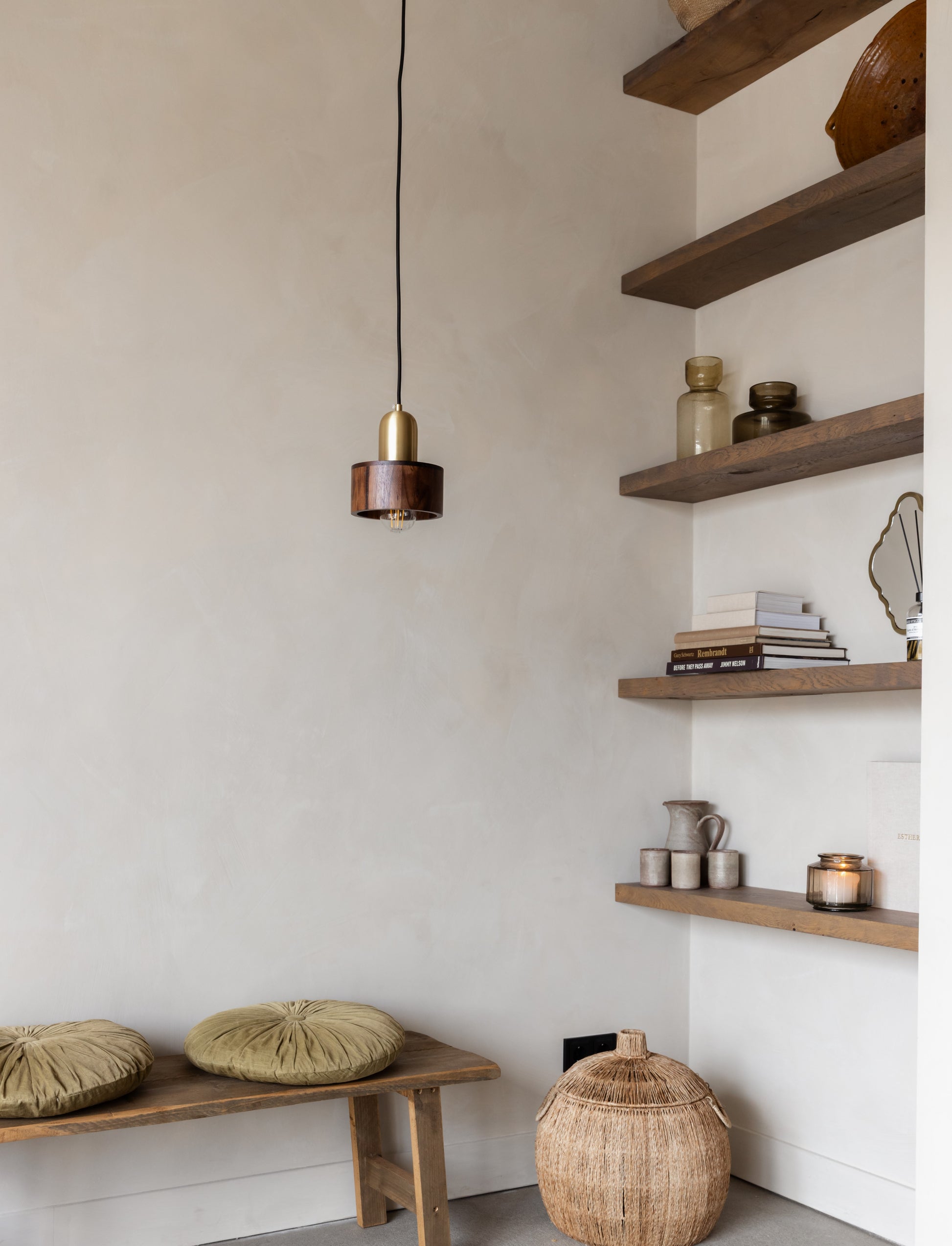 Plafondlamp messing hout