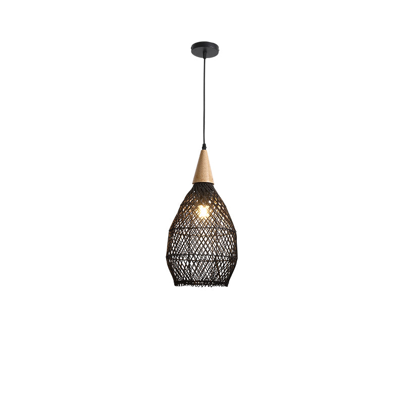 Bohemian rotan hanglamp zwart - 23 cm